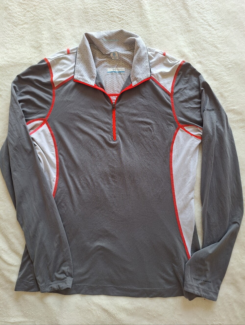 Columbia Omni Freeze Zero Quarter Zip Pullover Gray Orange Trim Running Womens M